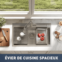 Garvee Évier de Cuisine Encastrable 1 Bac Profond en Acier Inoxydable 304, Robinet Ressort Extractible et Kit de Vidange, 75 x 46 x 23 cm