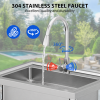 Garvee Évier sur Pied Inox 70 × 50 × 86 cm, Bac Unique avec Robinet Extractible Pivotant 360°, Eau Chaude/Froide, pour Cuisine et Garage