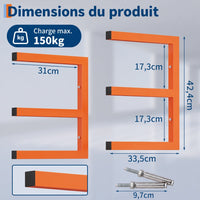 Garvee Étagère murale pour bois 3 niveaux, acier orange, capacité 544kg, lot de 4 pour garage et atelier