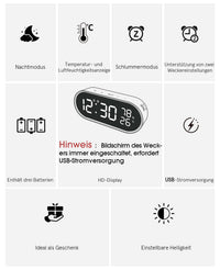 Garvee Réveil LED numérique grand écran avec double alarme, luminosité réglable, recharge USB, pour mur ou table, blanc