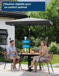 Garvee Parasol de balcon 200x125cm UV50+, inclinable et réglable en hauteur, aluminium anthracite, pour balcon et terrasse