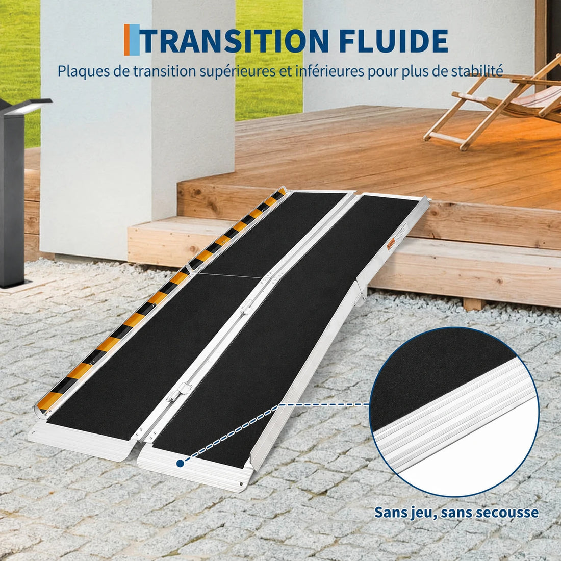 Garvee Rampe d’accès pliable 213x74cm en aluminium, surface antidérapante, charge 272kg, pliage en 4 avec paire de gants, noire
