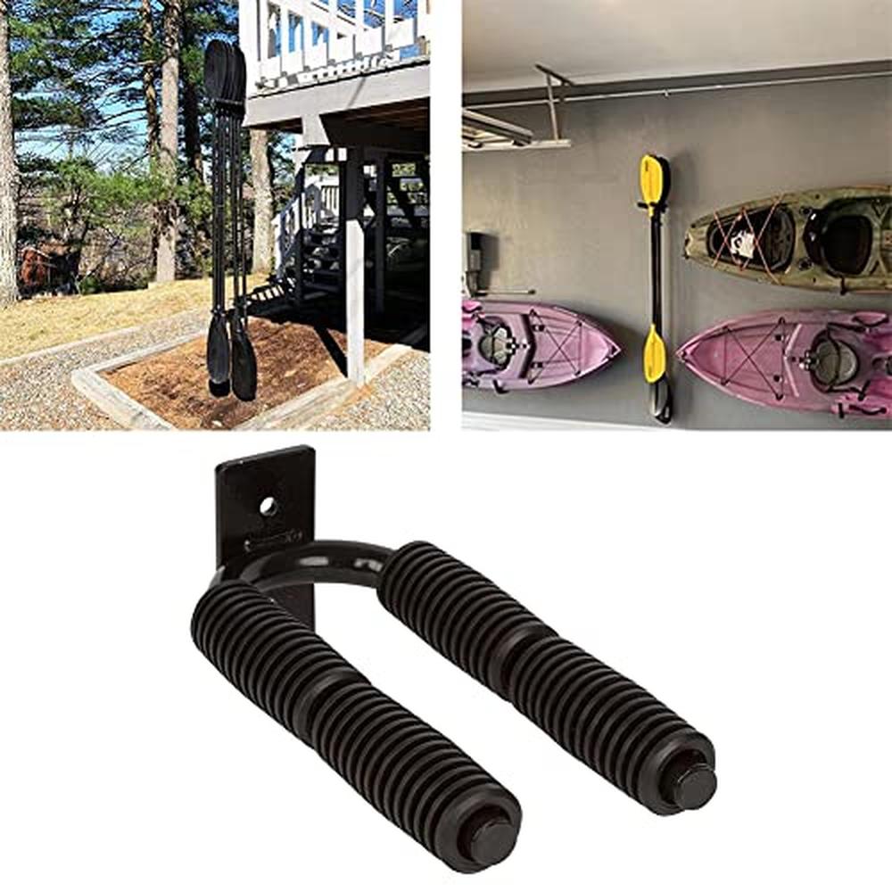 Support mural en aluminium pour pagaie de kayak Garvee Sport, compatible avec canoë, SUP et autres embarcations. Installation facile et stable dans un garage. Gain de place.