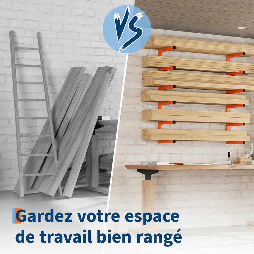 Garvee Étagère murale pour bois 3 niveaux, acier orange, capacité 544kg, lot de 4 pour garage et atelier
