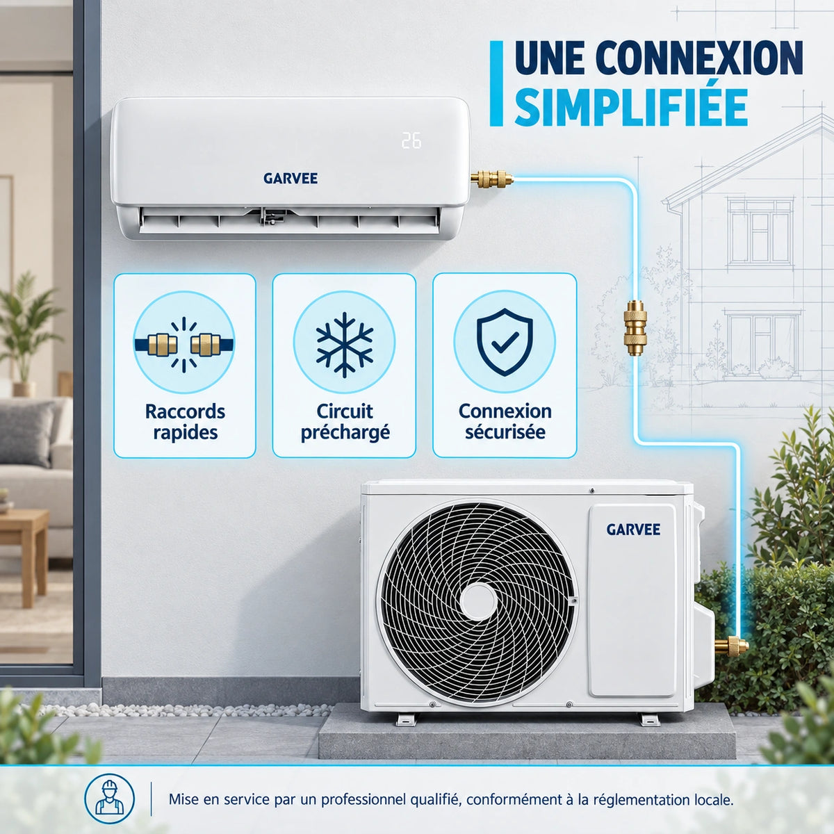 Garvee Climatiseur Split AUX 12000BTU avec chauffage, classe énergétique A++, réfrigérant R32, Wi-Fi et kit d’installation inclus