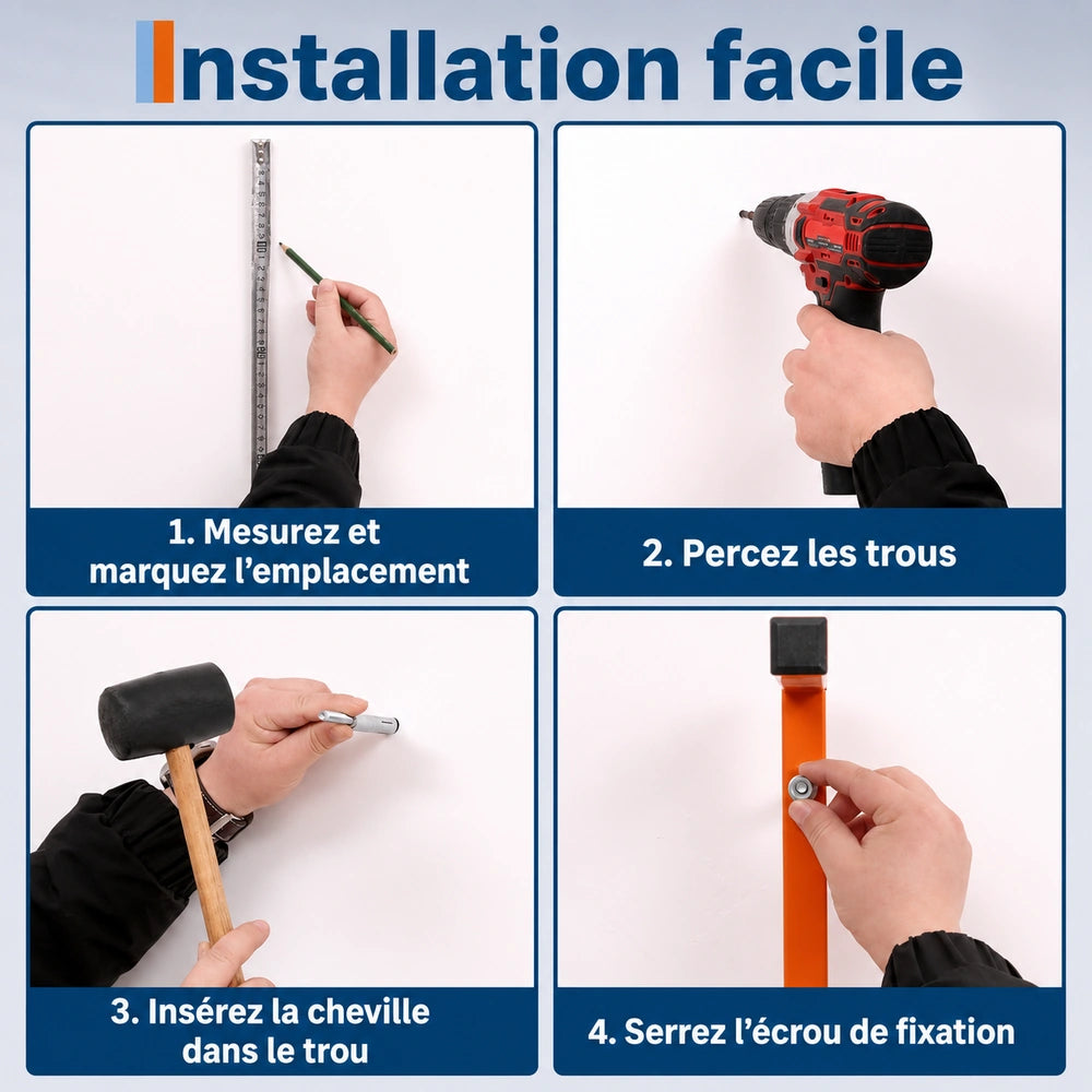 Garvee Étagère murale pour bois 3 niveaux, acier orange, capacité 544kg, lot de 4 pour garage et atelier