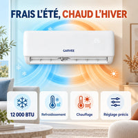 Garvee Climatiseur Split AUX 12000BTU avec chauffage, classe énergétique A++, réfrigérant R32, Wi-Fi et kit d’installation inclus