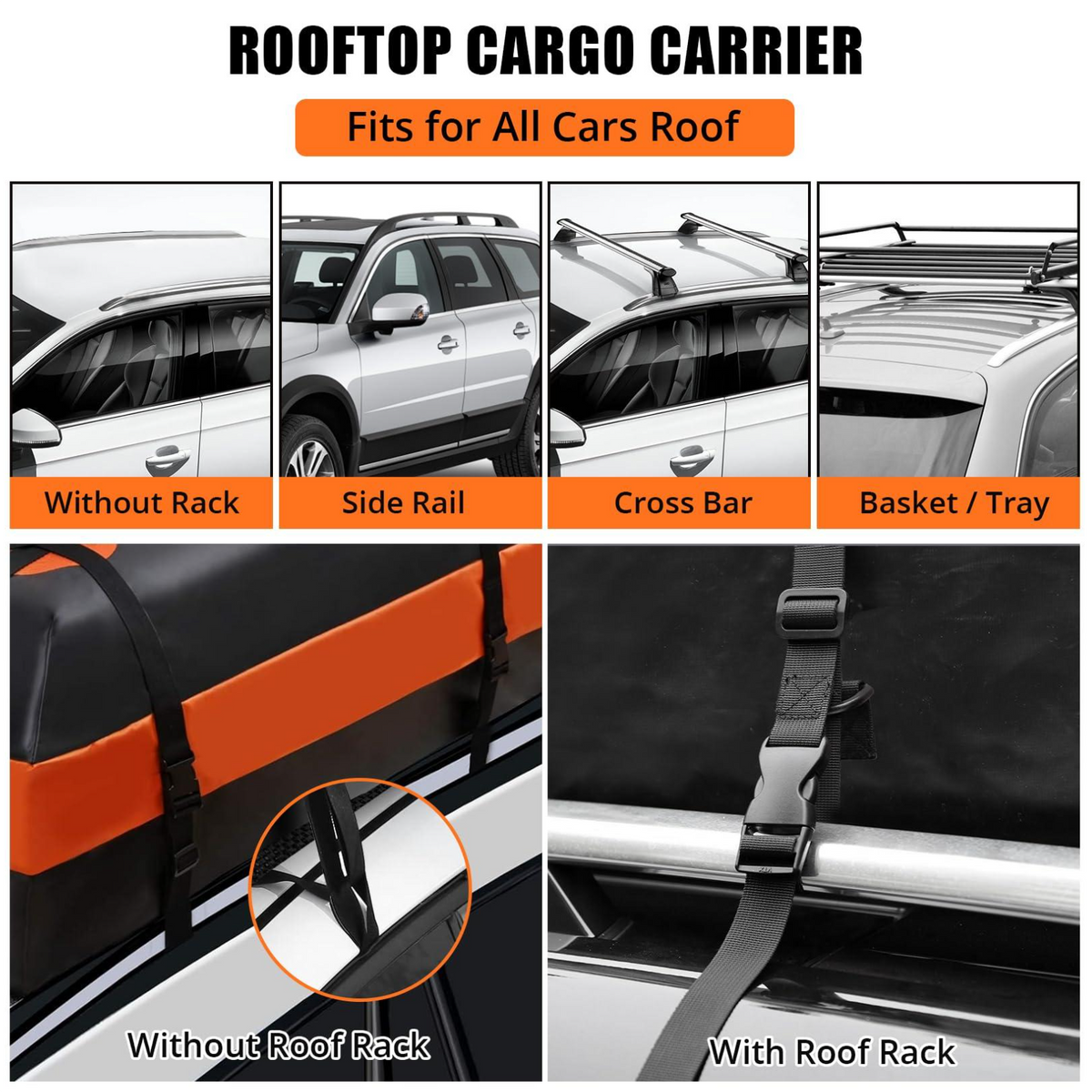 Garvee sacoche de toit voiture 595 L, étanche, 8 sangles renforcées, 132 × 100 × 45 cm, noire, pour voyage