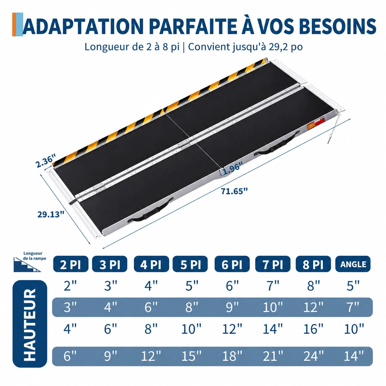 Garvee Rampe d’accès pliable 213x74cm en aluminium, surface antidérapante, charge 272kg, pliage en 4 avec paire de gants, noire