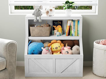 Étagère de rangement en bois Garvee pour enfants, avec 2 compartiments et un plateau, idéale pour la salle de jeux et la chambre d'enfant, 79 x 41 x 81 cm, en bois naturel.