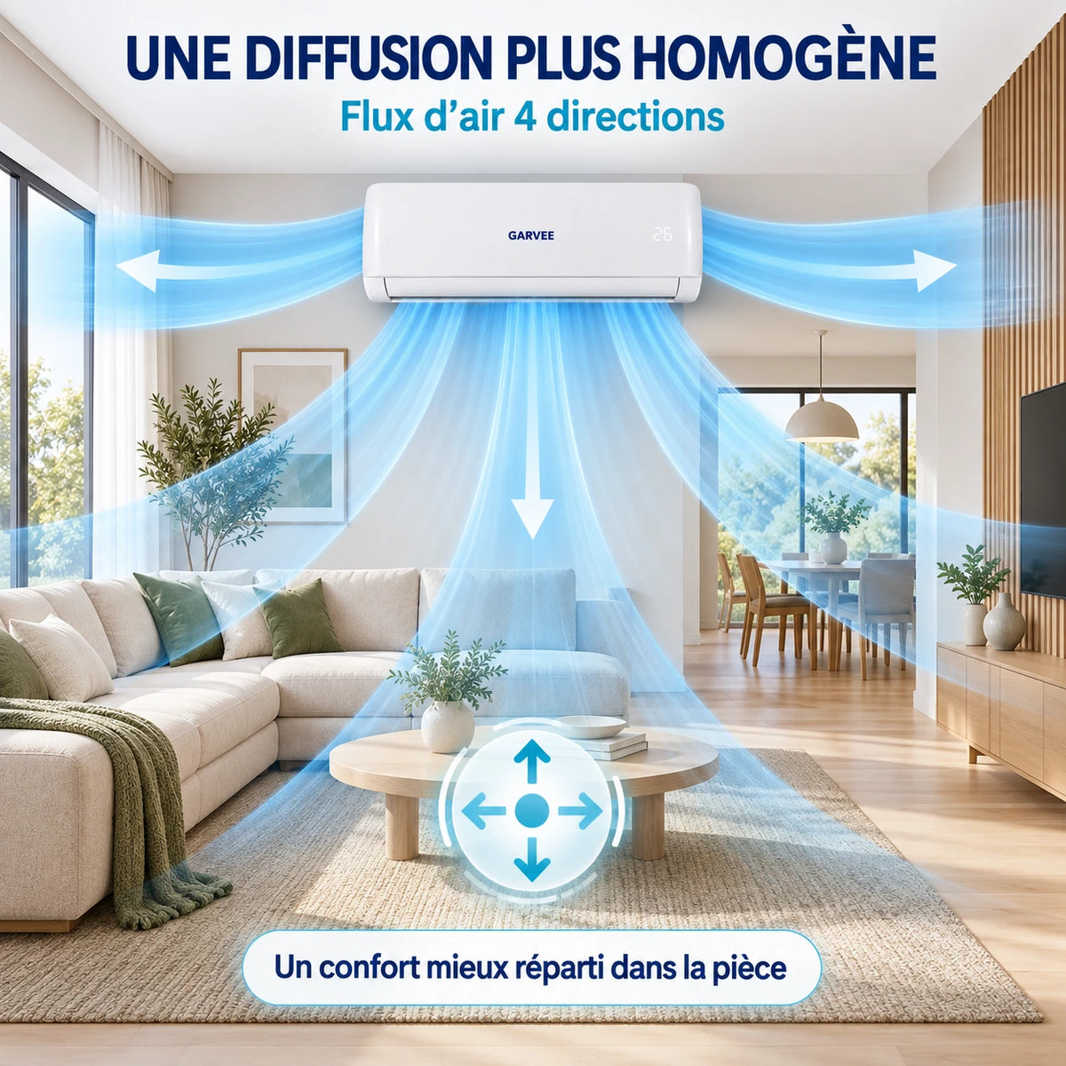 Garvee Climatiseur Split AUX 12000BTU avec chauffage, classe énergétique A++, réfrigérant R32, Wi-Fi et kit d’installation inclus