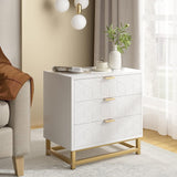 Garvee commode blanche à 3 tiroirs en bois avec poignées en métal doré pour la chambre et le salon, moderne, en MDF, stable