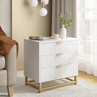 Garvee commode blanche à 3 tiroirs en bois avec poignées en métal doré pour la chambre et le salon, moderne, en MDF, stable