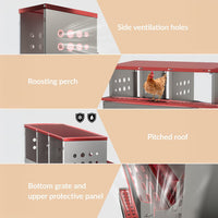 Garvee Pondoir poules 2 niveaux 8 compartiments, acier galvanisé antirouille rouge, avec 8 œufs factices, plateau de collecte et perchoir