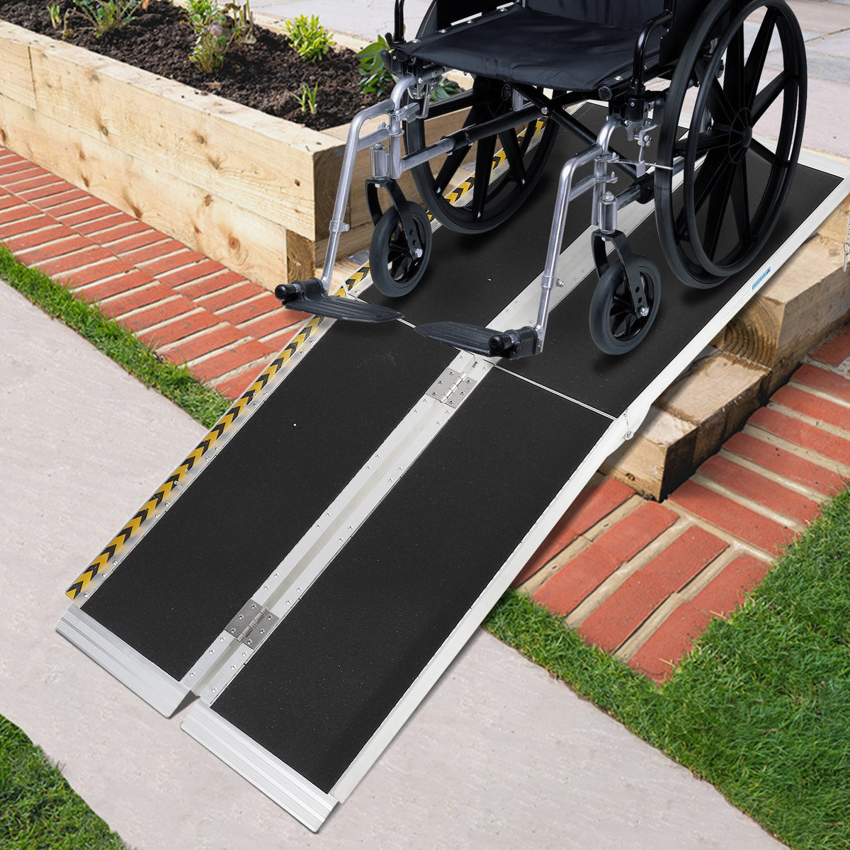 Garvee Rampe pliable pour fauteuil roulant 183 cm, aluminium antidérapant, capacité 272 kg, poignées de transport, garde-corps, pour maison et extérieur