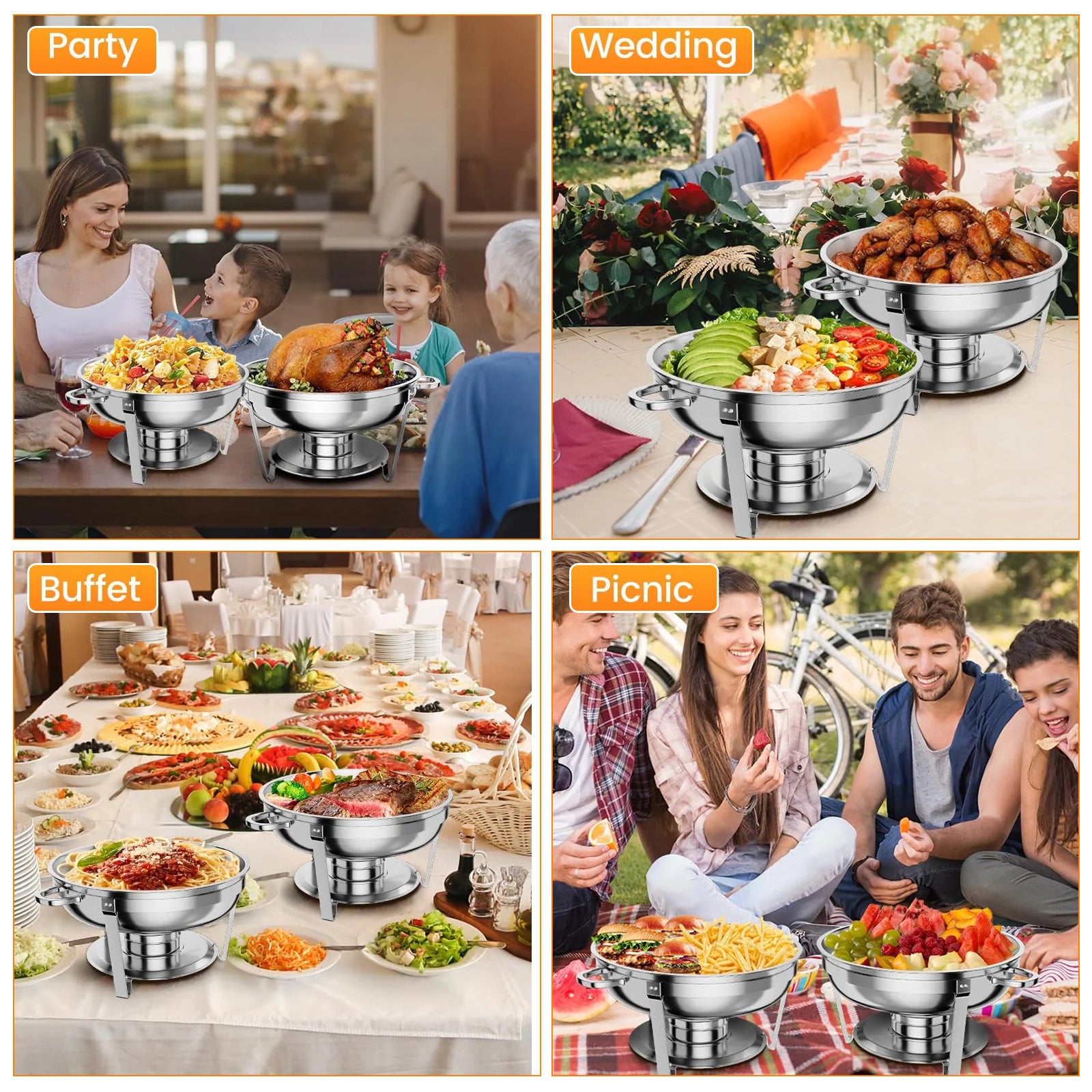 Ensemble de 4 chauffe-plats en acier inoxydable Garvee 4,7 L – Chauffe-plats pour traiteurs et buffets