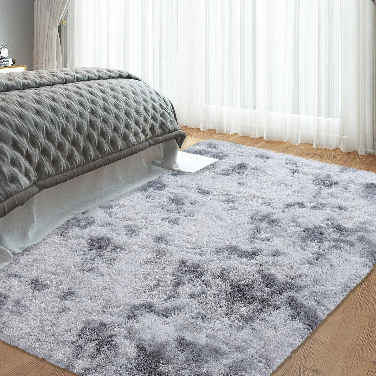 Tapis Garvee Shag à poils longs, moelleux et doux, en velours antidérapant, pour salon, chambre à coucher ou chambre d'enfant, gris clair, 80 x 150 cm