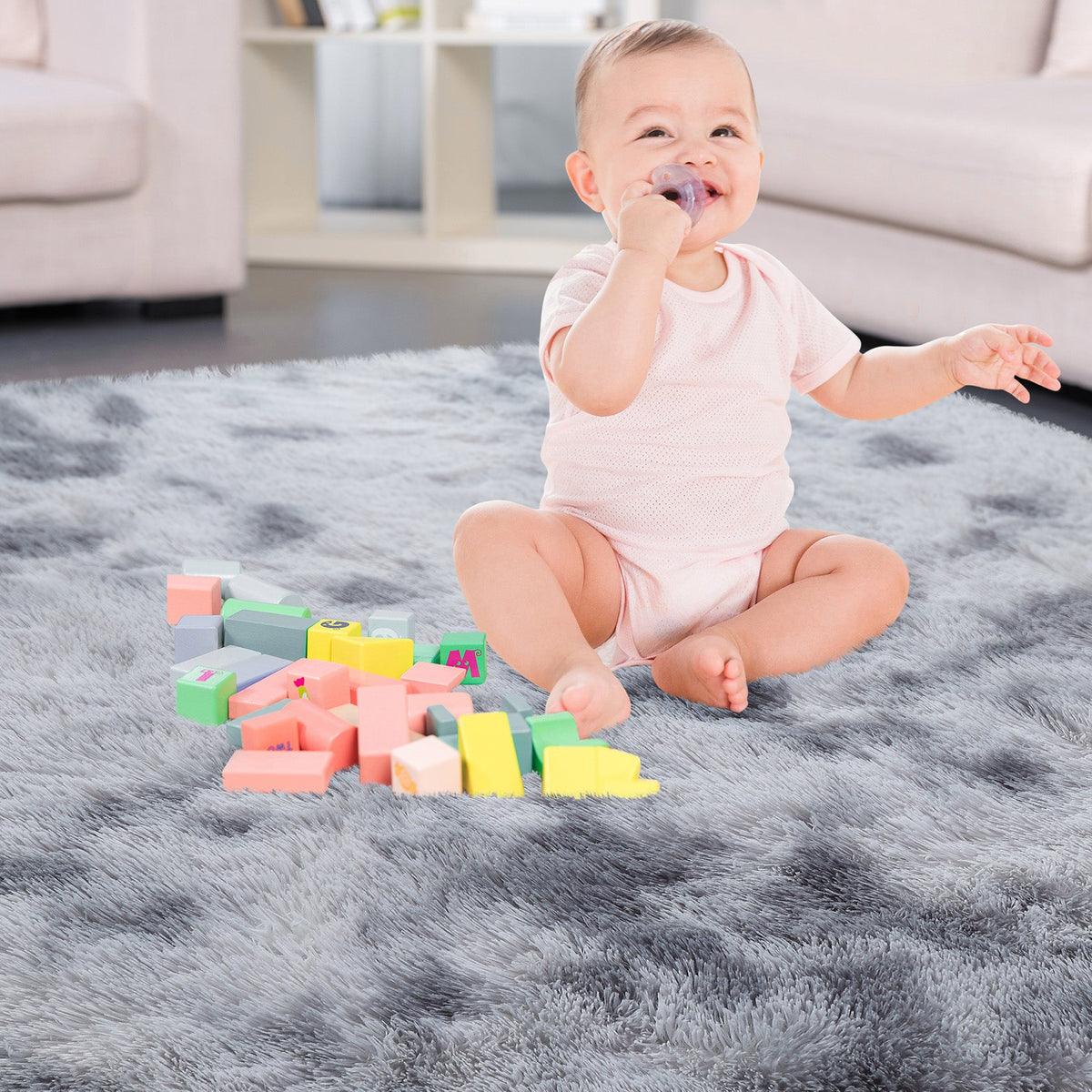 Tapis Garvee Shag à poils longs, moelleux et doux, en velours antidérapant, pour salon, chambre à coucher ou chambre d'enfant, gris clair, 80 x 150 cm