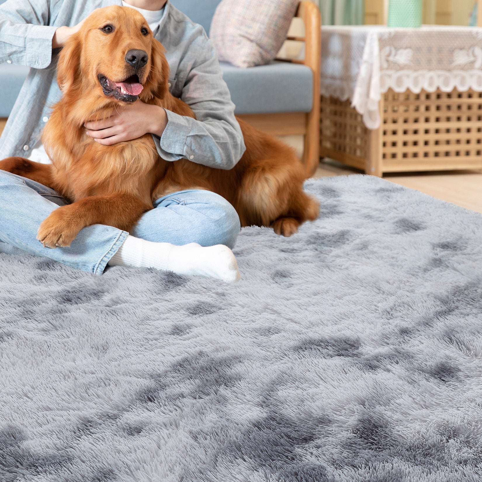 Tapis Garvee Shag à poils longs, moelleux et doux, en velours antidérapant, pour salon, chambre à coucher ou chambre d'enfant, gris clair, 80 x 150 cm