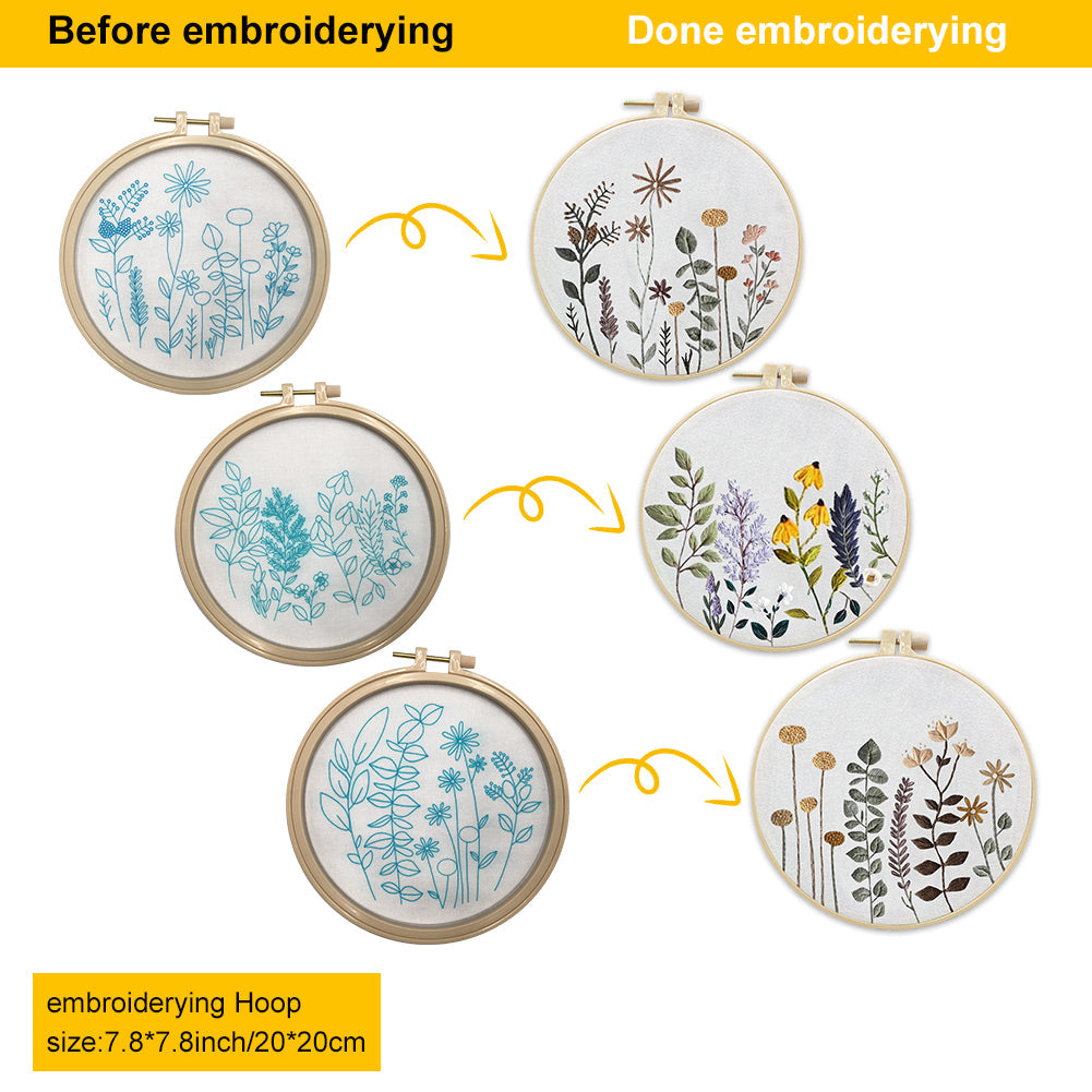 Kit de broderie Garvee 3 pièces pour débutants avec motifs floraux, 3 cercles à broder, instructions, ciseaux, point de croix, coton, décoration de salon