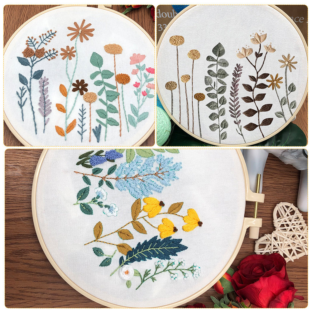 Kit de broderie Garvee 3 pièces pour débutants avec motifs floraux, 3 cercles à broder, instructions, ciseaux, point de croix, coton, décoration de salon