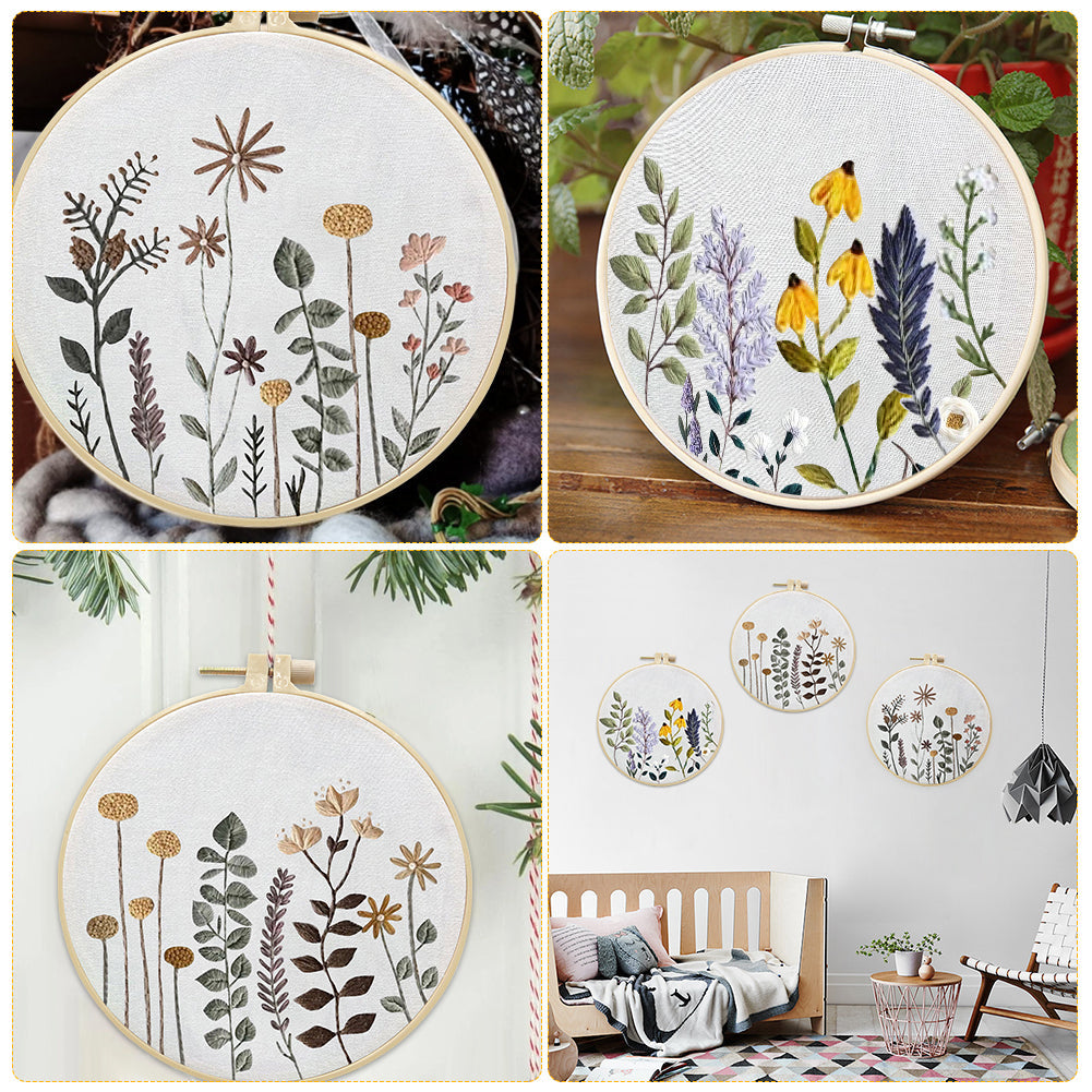 Kit de broderie Garvee 3 pièces pour débutants avec motifs floraux, 3 cercles à broder, instructions, ciseaux, point de croix, coton, décoration de salon