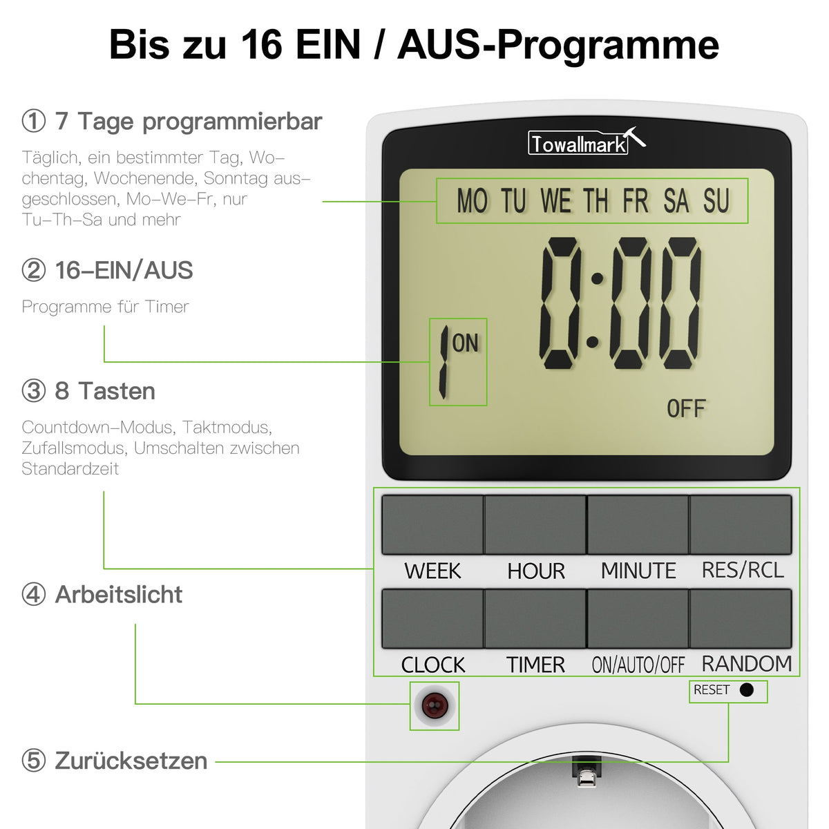 Minuterie numérique programmable Garvee pour la maison et le bureau, 16 programmes de commutation, écran LCD, 16 A/3680 W, électronique