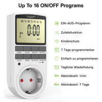 Minuterie numérique programmable Garvee pour la maison et le bureau, 16 programmes de commutation, écran LCD, 16 A/3680 W, électronique