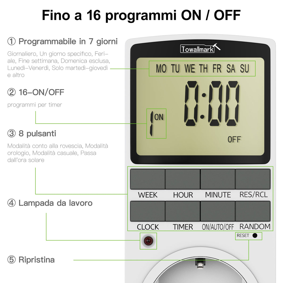 Minuterie numérique programmable Garvee pour la maison et le bureau, 16 programmes de commutation, écran LCD, 16 A/3680 W, électronique