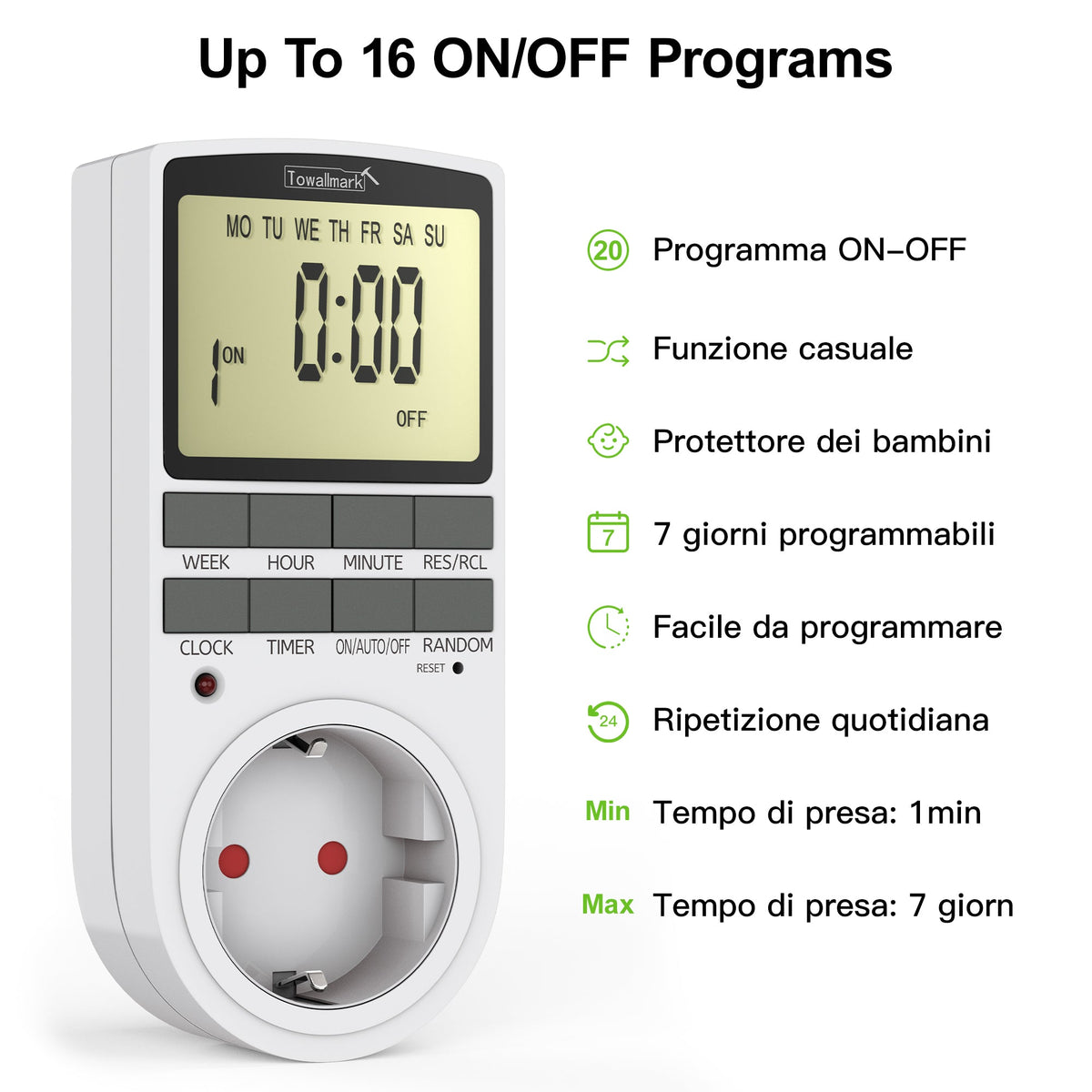 Minuterie numérique programmable Garvee pour la maison et le bureau, 16 programmes de commutation, écran LCD, 16 A/3680 W, électronique
