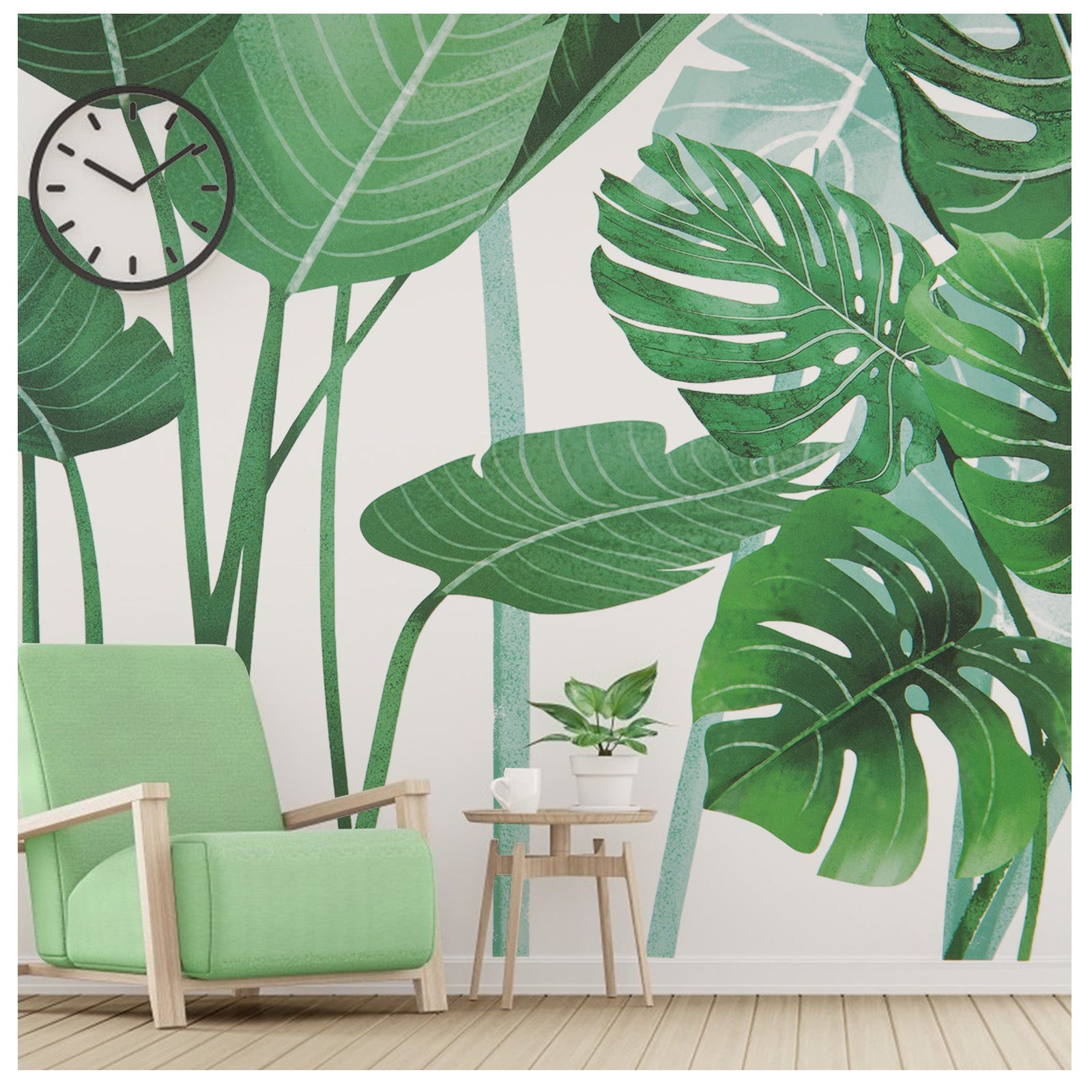 Stickers muraux Garvee Feuilles Tropicales Vertes, en PVC, amovibles et imperméables, pour chambres d'enfants et chambres de bébés