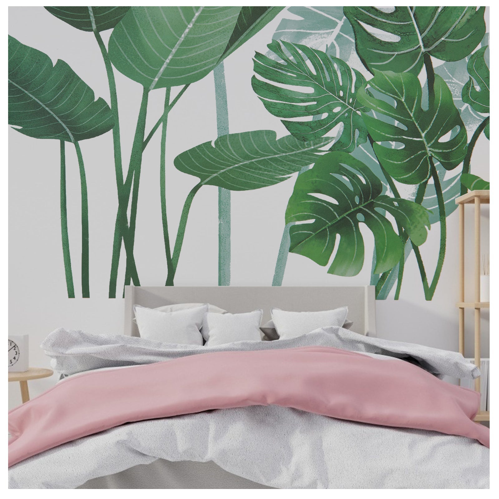 Stickers muraux Garvee Feuilles Tropicales Vertes, en PVC, amovibles et imperméables, pour chambres d'enfants et chambres de bébés