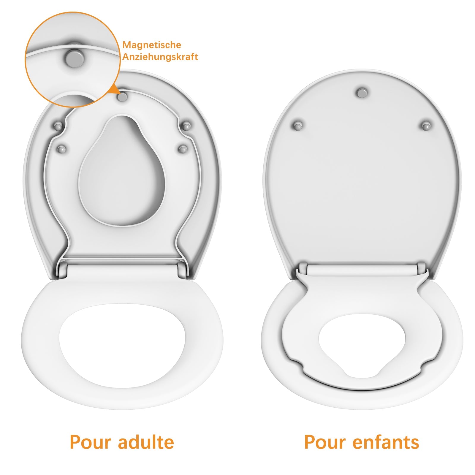 Le siège Garvee à fermeture amortie évite les claquements bruyants. Fabriqué en polypropylène épais et robuste. Système de fixation rapide pour un nettoyage facile. Fixation magnétique pour sièges auto enfant. Installation facile grâce aux vis fournies.