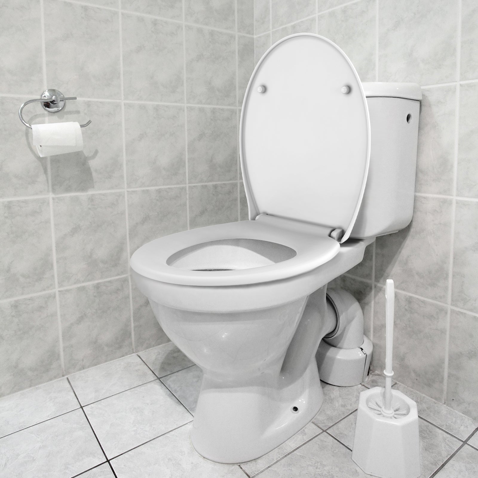 Abattant de toilettes Garvee avec mécanisme de fermeture amortie, fonction de démontage rapide, ovale, blanc, antibactérien, installation facile