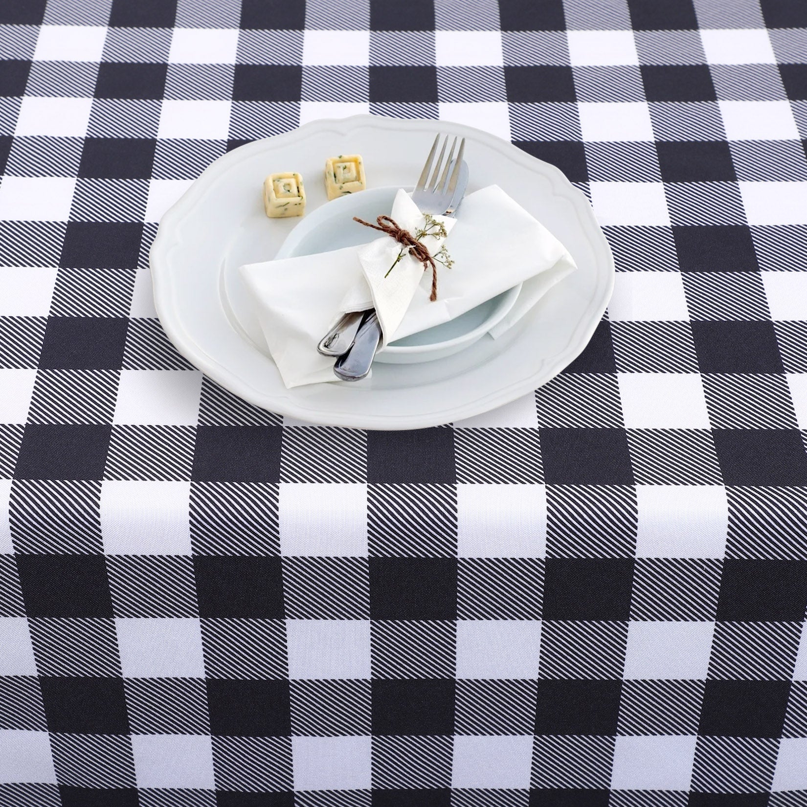 Nappe d'extérieur carrée Garvee à carreaux Buffalo, imperméable, en polyester, 52 x 52 cm, noir et blanc, style rustique