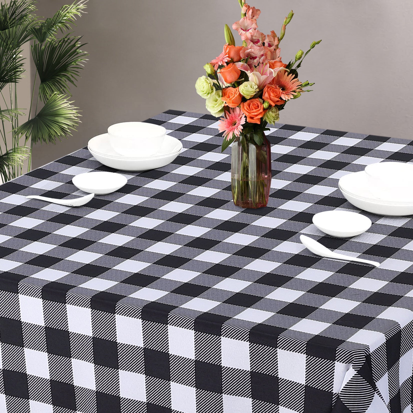 Nappe d'extérieur carrée Garvee à carreaux Buffalo, imperméable, en polyester, 52 x 52 cm, noir et blanc, style rustique