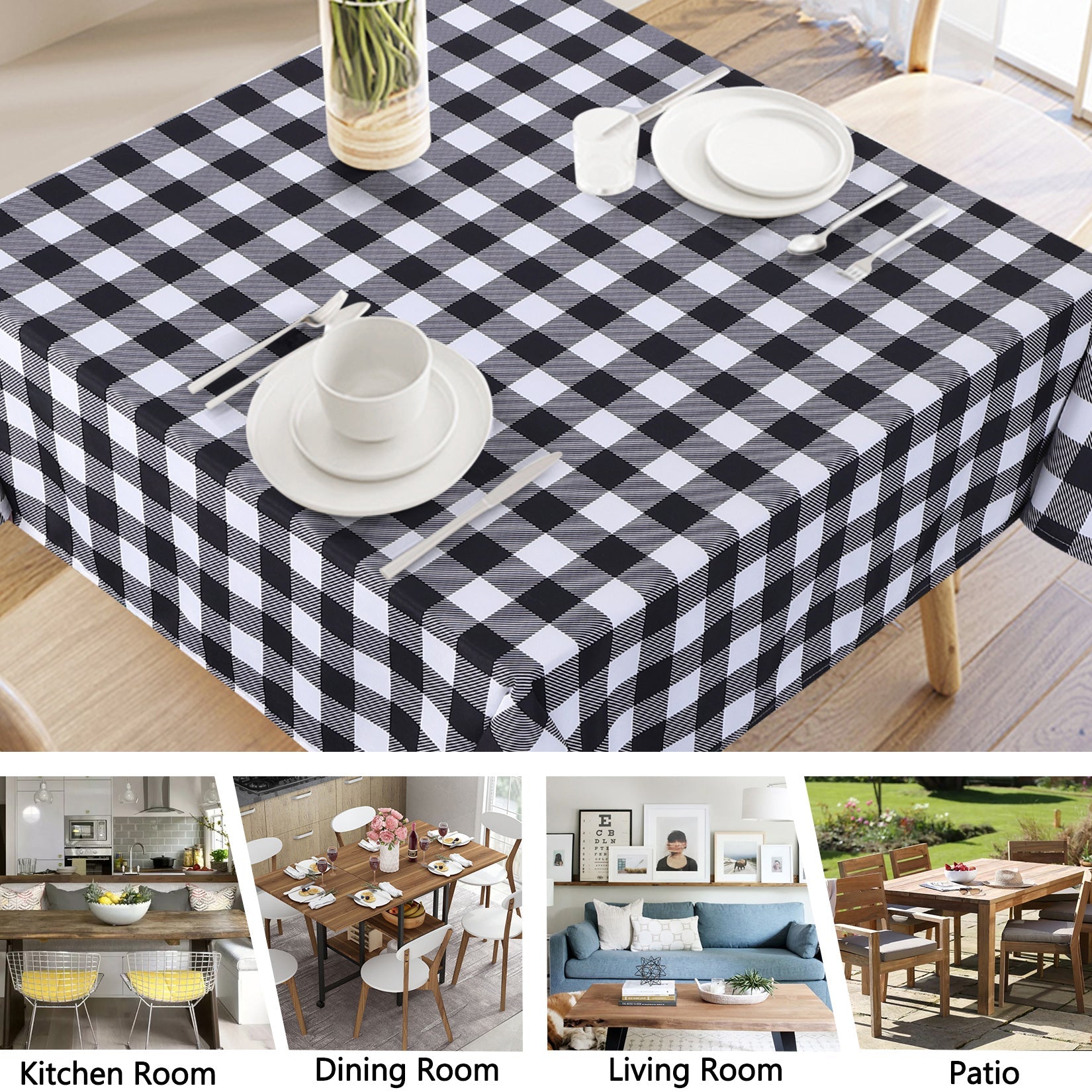 Nappe d'extérieur carrée Garvee à carreaux Buffalo, imperméable, en polyester, 52 x 52 cm, noir et blanc, style rustique