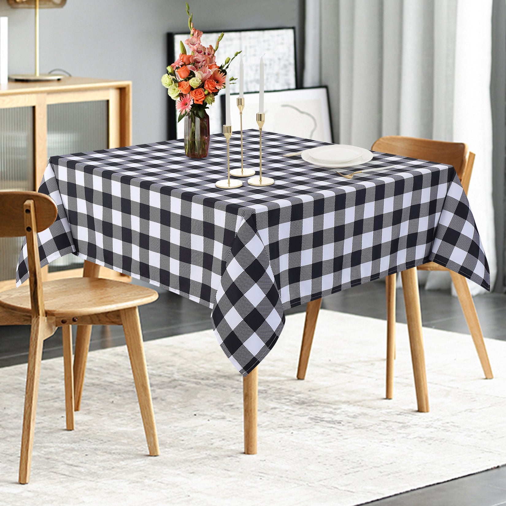 Nappe d'extérieur carrée Garvee à carreaux Buffalo, imperméable, en polyester, 52 x 52 cm, noir et blanc, style rustique