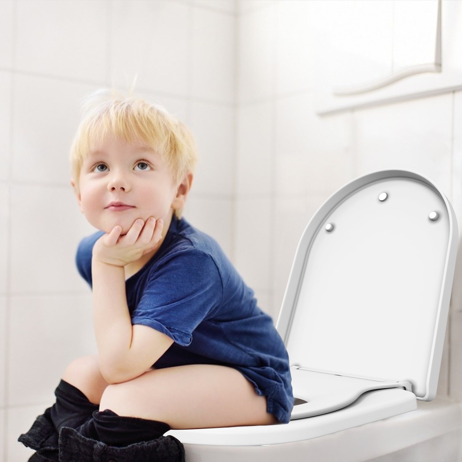 Abattant de toilettes Garvee avec siège enfant intégré, fermeture amortie, démontage rapide, fixation inaltérable, nettoyage facile - Abattant de toilettes blanc en forme de D avec siège enfant, pour toute la famille