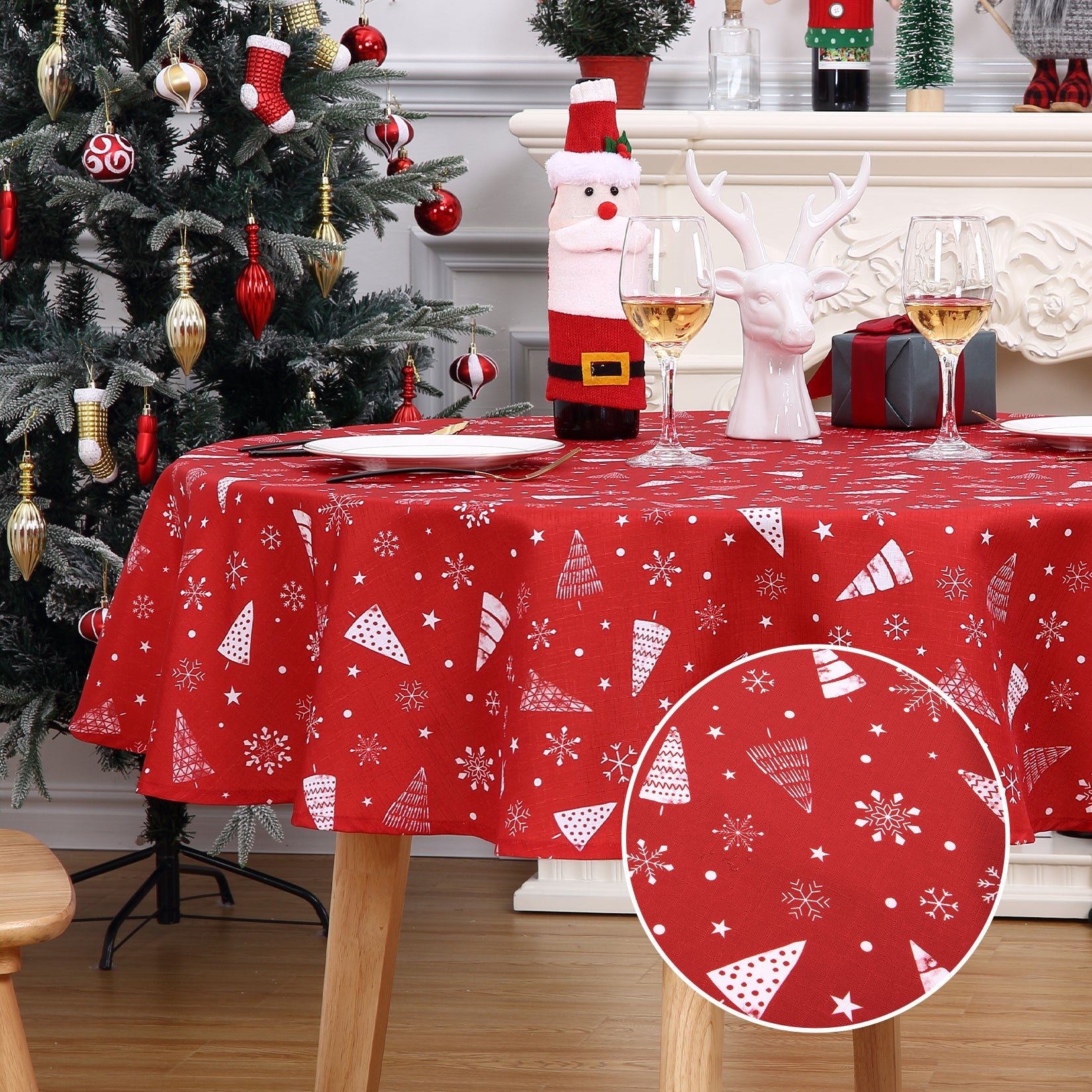 Nappe de Noël Garvee, imperméable et infroissable, 152 cm, rouge, pour la décoration de table intérieure et extérieure