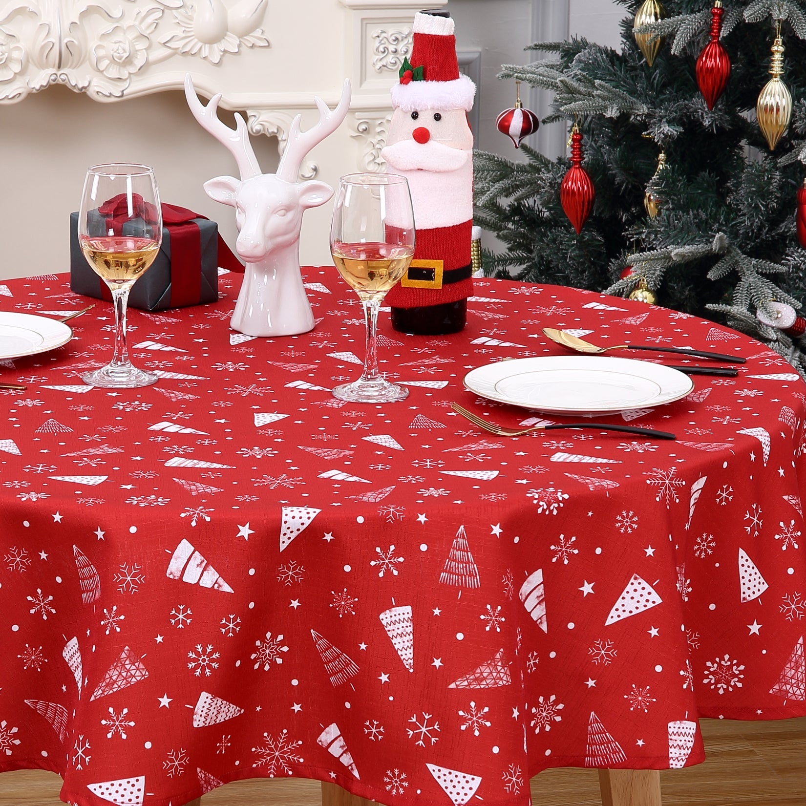 Nappe de Noël Garvee, imperméable et infroissable, 152 cm, rouge, pour la décoration de table intérieure et extérieure