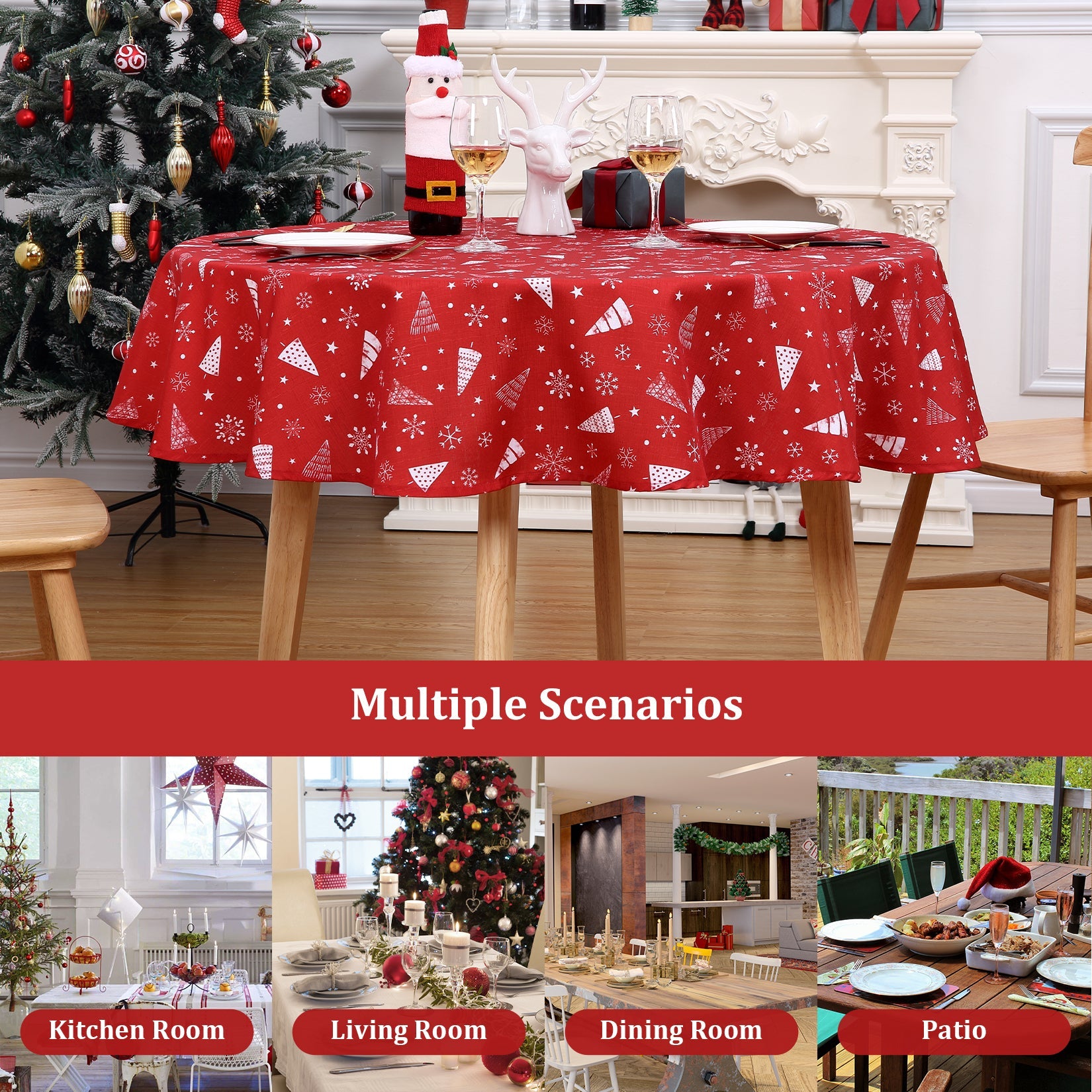 Nappe de Noël Garvee, imperméable et infroissable, 152 cm, rouge, pour la décoration de table intérieure et extérieure