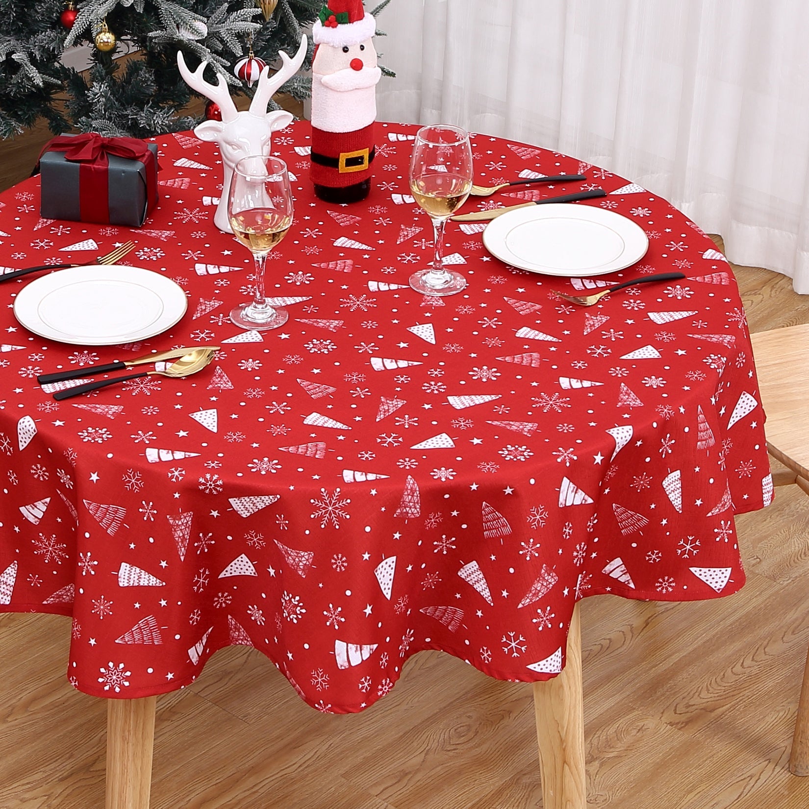 Nappe de Noël Garvee, imperméable et infroissable, 152 cm, rouge, pour la décoration de table intérieure et extérieure