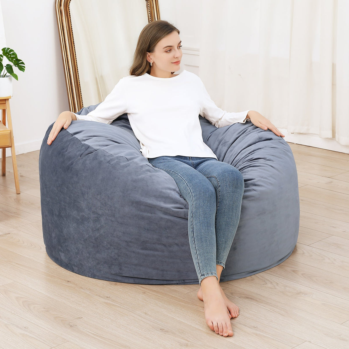 Pouf Garvee de 120 cm en mousse à mémoire de forme, grand format, style canapé, housse douce en microfibre, amovible, gris, pour le salon et la détente