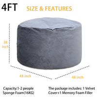 Pouf Garvee de 120 cm en mousse à mémoire de forme, grand format, style canapé, housse douce en microfibre, amovible, gris, pour le salon et la détente