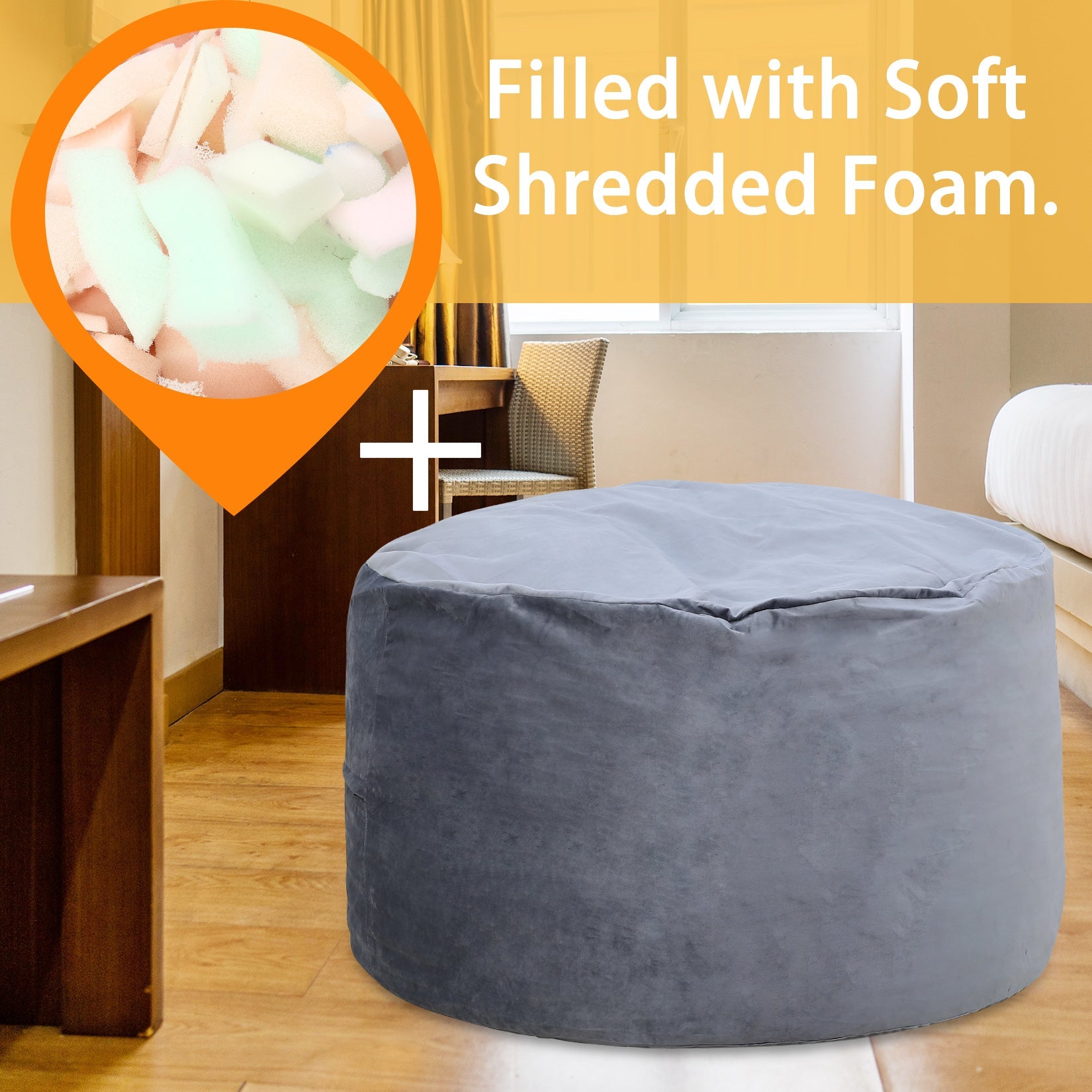 Pouf Garvee de 120 cm en mousse à mémoire de forme, grand format, style canapé, housse douce en microfibre, amovible, gris, pour le salon et la détente