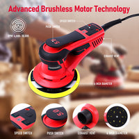 Garvee ponceuse orbitale aléatoire électrique 350 W sans balais, 10 000 tr/min, 150 mm, polissage du bois, faibles vibrations, ergonomique et compacte pour atelier, noire
