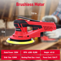 Garvee ponceuse orbitale aléatoire électrique 350 W sans balais, 10 000 tr/min, 150 mm, polissage du bois, faibles vibrations, ergonomique et compacte pour atelier, noire