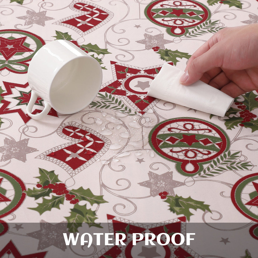 Nappe de Noël Garvee 132 x 229 cm (52 x 90 pouces) en polyester résistant à l'huile et aux plis, facile à nettoyer, motif festif rectangulaire, pour intérieur et extérieur.