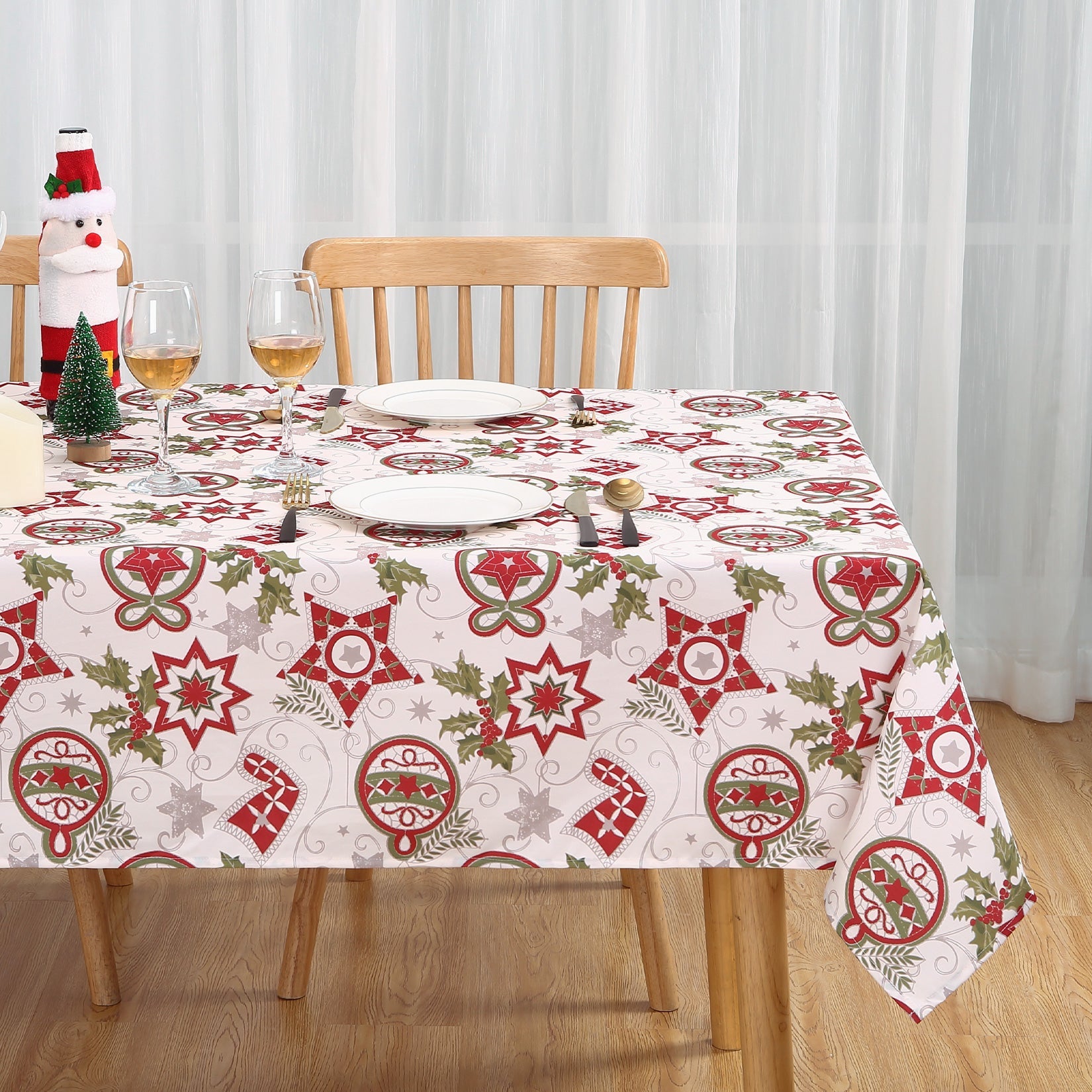 Nappe de Noël Garvee 132 x 229 cm (52 x 90 pouces) en polyester résistant à l'huile et aux plis, facile à nettoyer, motif festif rectangulaire, pour intérieur et extérieur.
